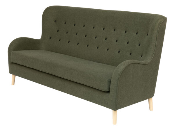 King 3 Pers Sofa, Grøn M. Sorte Læderknapper MyHomeMøbler