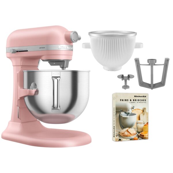 KitchenAid Artisan 5KSM70SHXE køkkenmaskine 6,6 liter + 5KSMICM Ice Cream Maker, dried rose