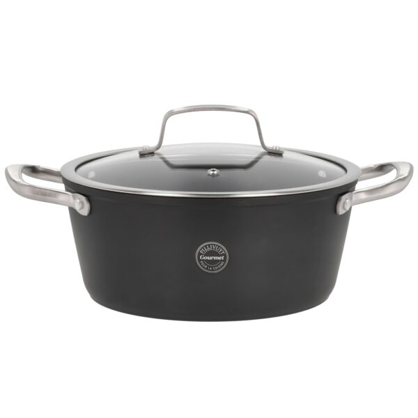 Pillivuyt Gourmet Travo gryde med glaslåg 3,8 liter 24 cm, sort aluminium